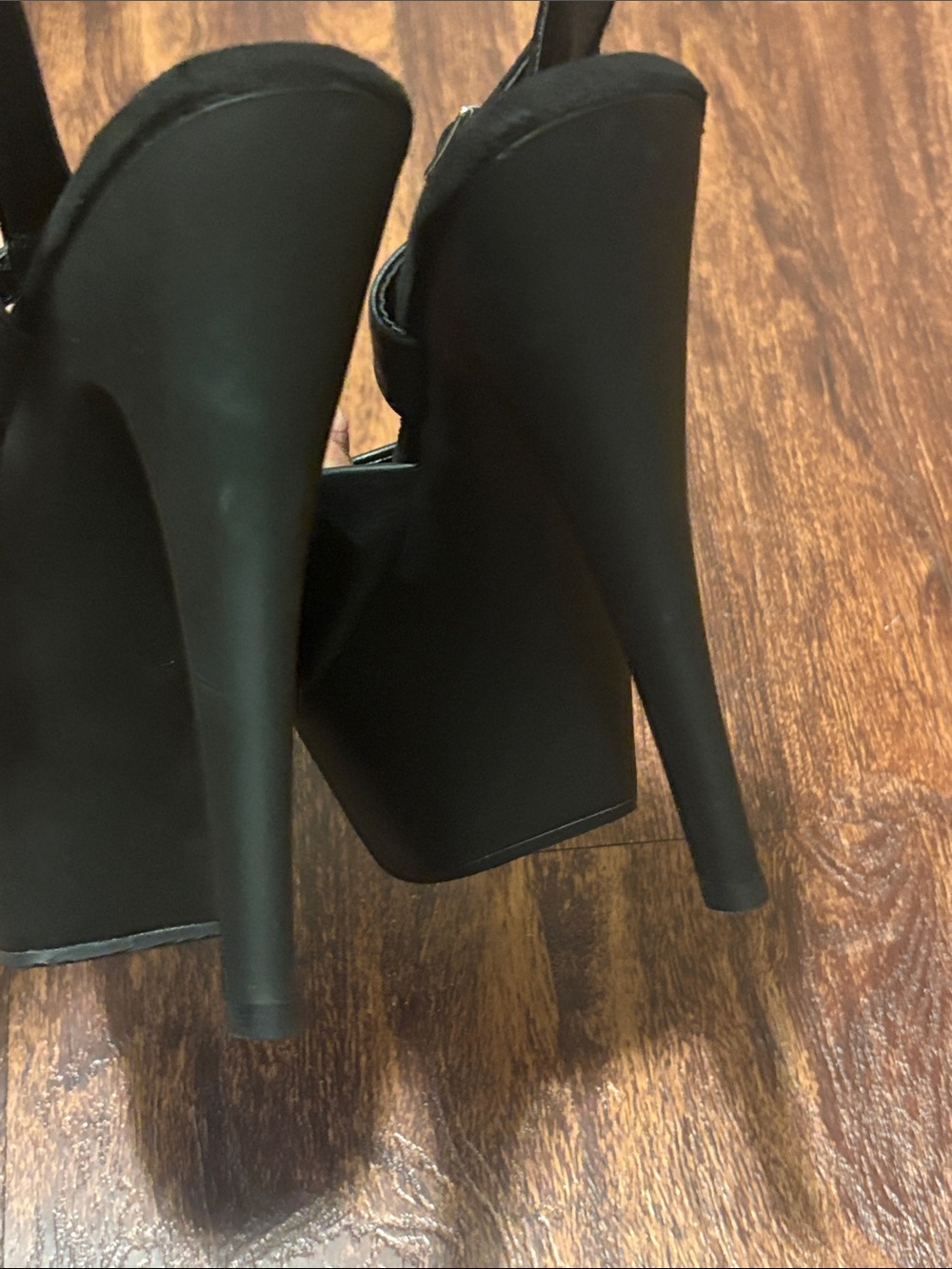 Pleasers Matte 6” Black Platform Peep-Toe High Heels with Ankle Strap - Picture 4 of 5